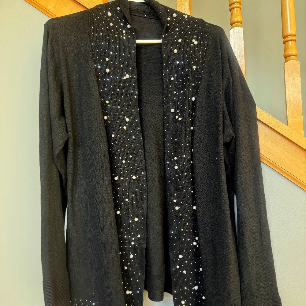 Chic Black Embellished Cardigan